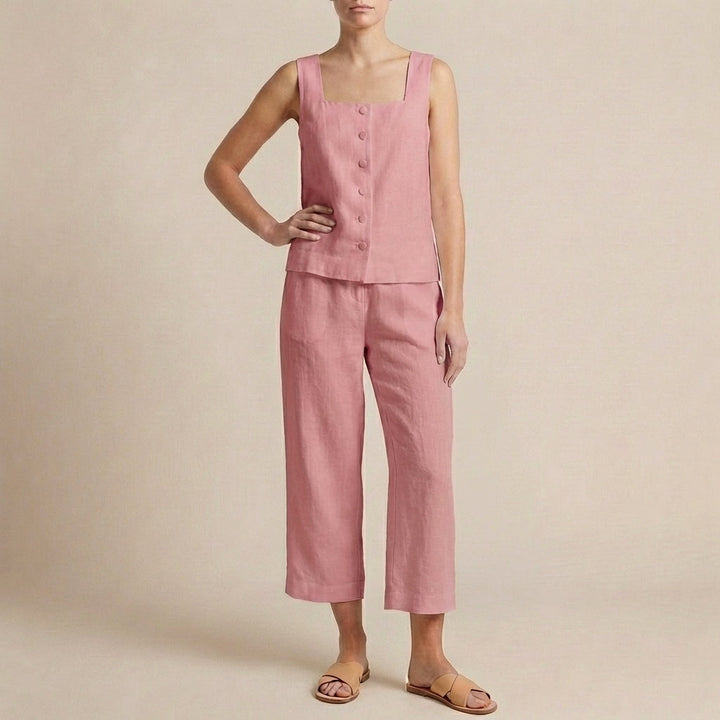 Duttini | Flowing Structured Two-Piece Set With Square Neck Top And Wide-Leg Capris