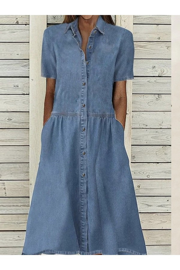 Duttini | Flowing Button Down Short Sleeve Midi Dress