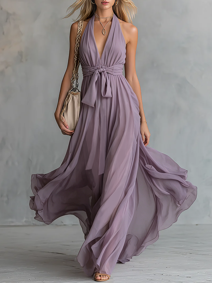 Duttini | Chiffon Halter Neck Elegant Evening Dress