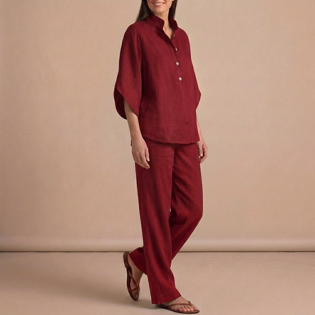 Duttini | Graceful Woven Two-Piece Relaxed Shirt And Wide-Leg Trouser Set For Urban Leisure