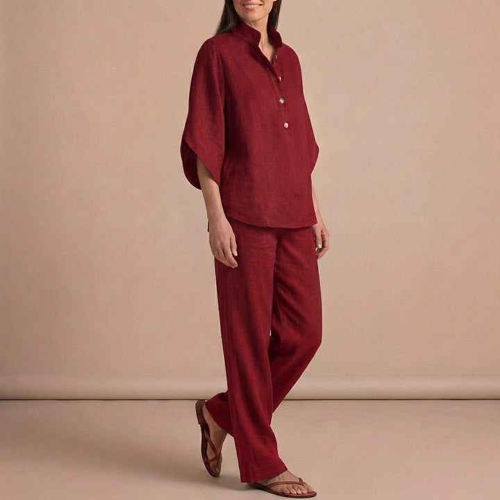 Duttini | Graceful Woven Two-Piece Relaxed Shirt And Wide-Leg Trouser Set For Urban Leisure