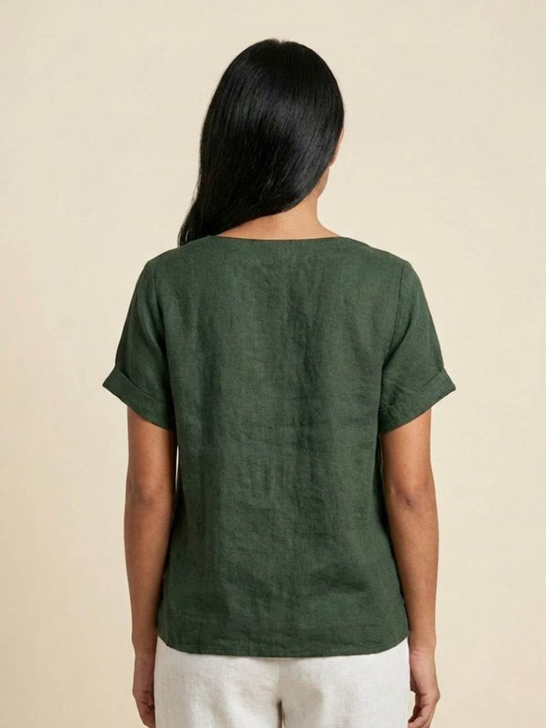 Duttini | Casual Scoop Neck Button Detail Short Sleeve Top