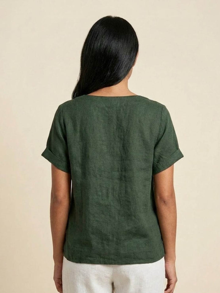 Duttini | Casual Scoop Neck Button Detail Short Sleeve Top