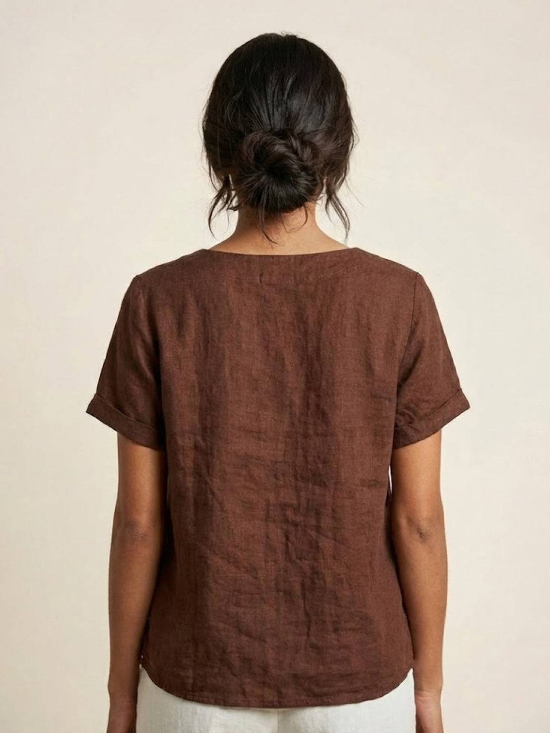 Duttini | Casual Scoop Neck Button Detail Short Sleeve Top