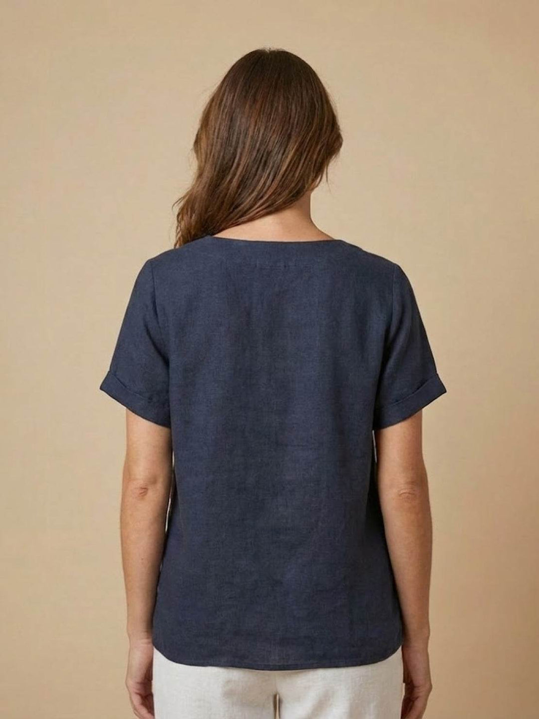 Duttini | Casual Scoop Neck Button Detail Short Sleeve Top