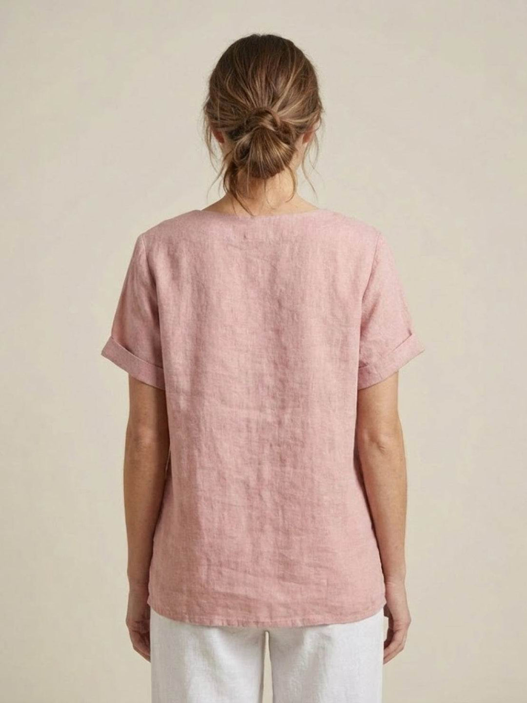 Duttini | Casual Scoop Neck Button Detail Short Sleeve Top