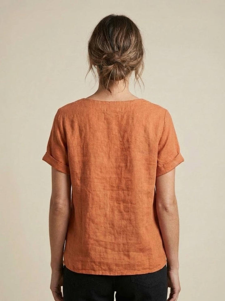 Duttini | Casual Scoop Neck Button Detail Short Sleeve Top