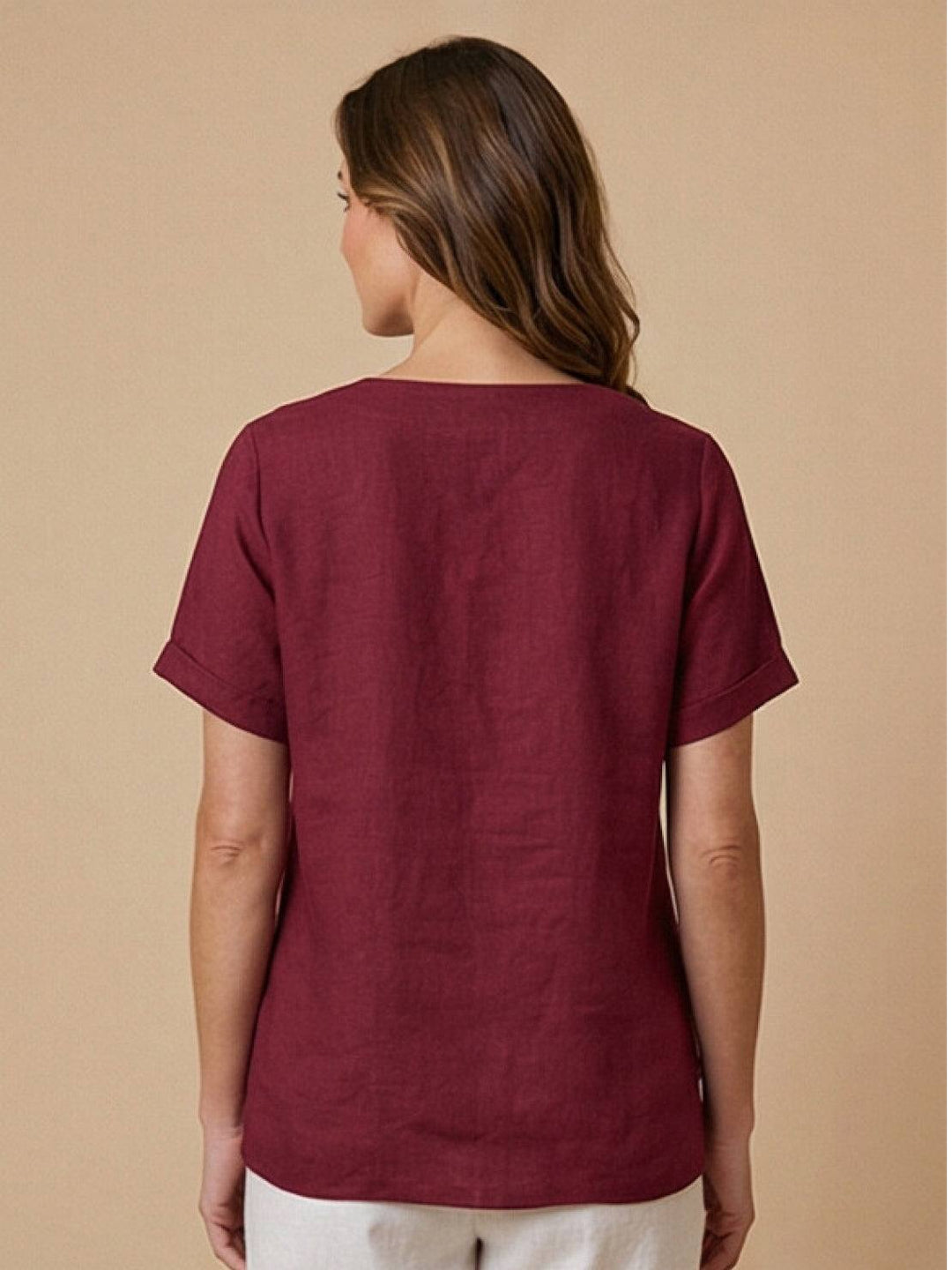 Duttini | Casual Scoop Neck Button Detail Short Sleeve Top