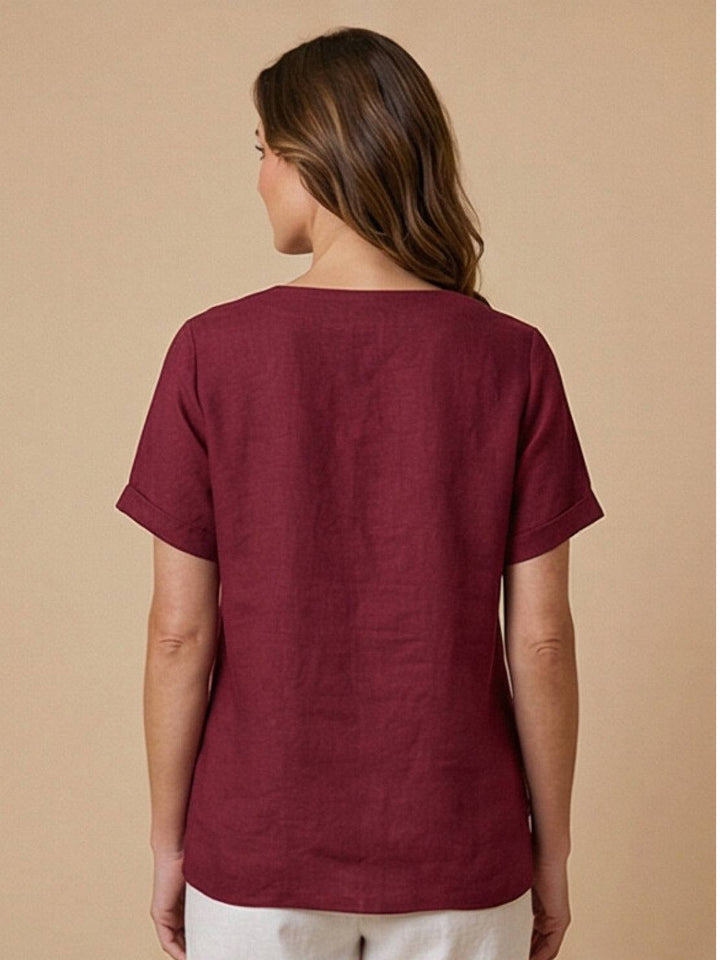 Duttini | Casual Scoop Neck Button Detail Short Sleeve Top