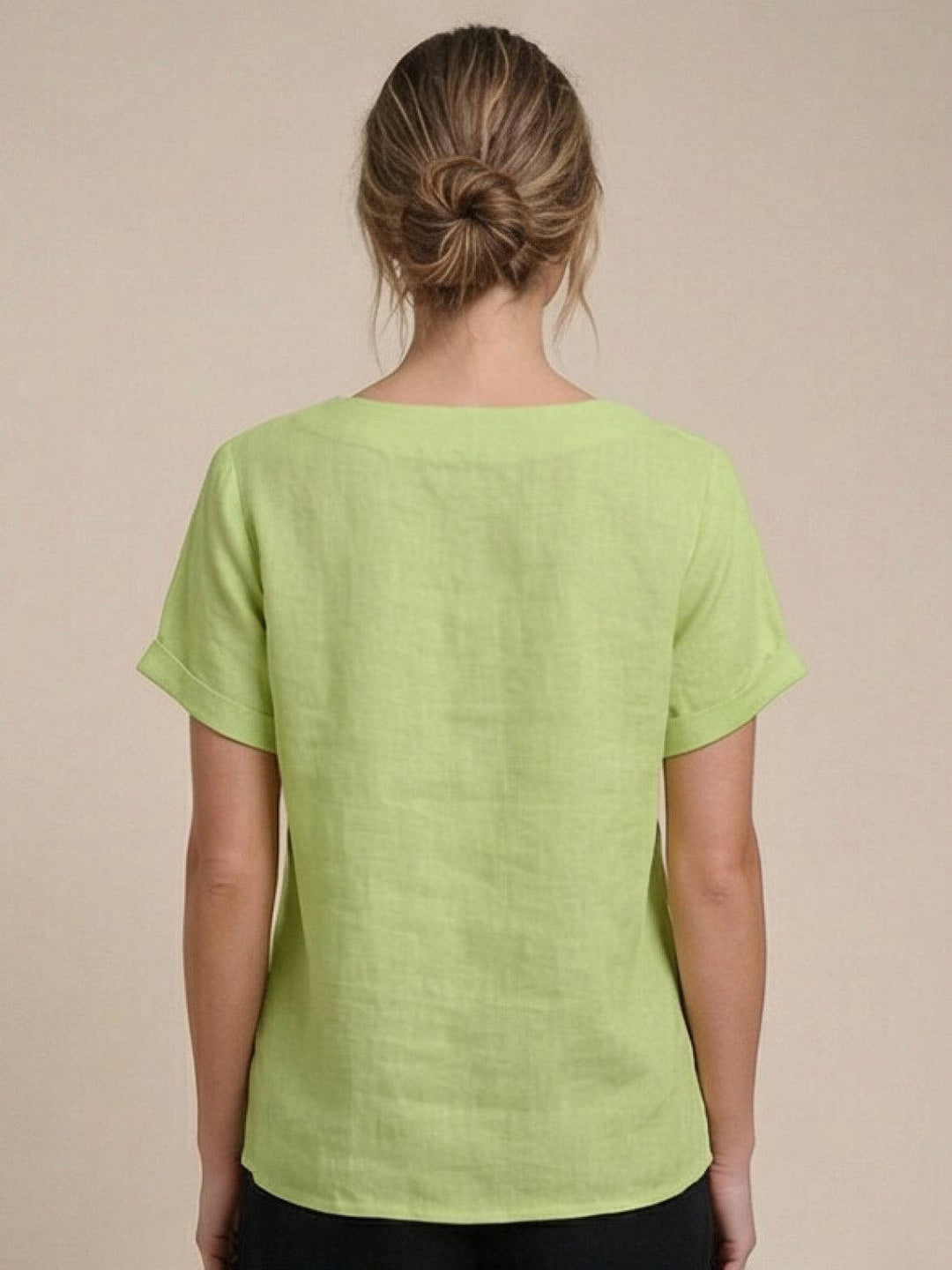 Duttini | Casual Scoop Neck Button Detail Short Sleeve Top