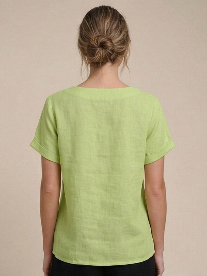Duttini | Casual Scoop Neck Button Detail Short Sleeve Top