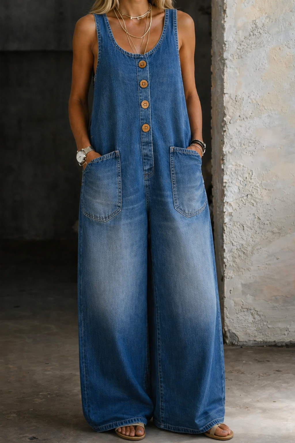Duttini | Supportive Button Front Wide Leg Overalls