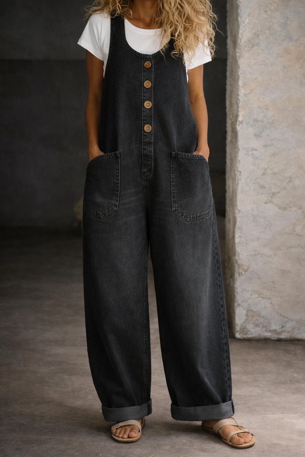 Duttini | Supportive Button Front Wide Leg Overalls