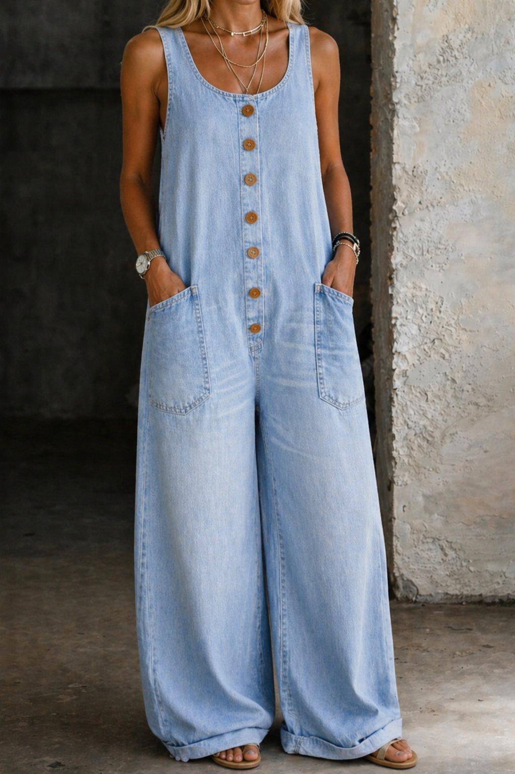 Duttini | Supportive Button Front Wide Leg Overalls