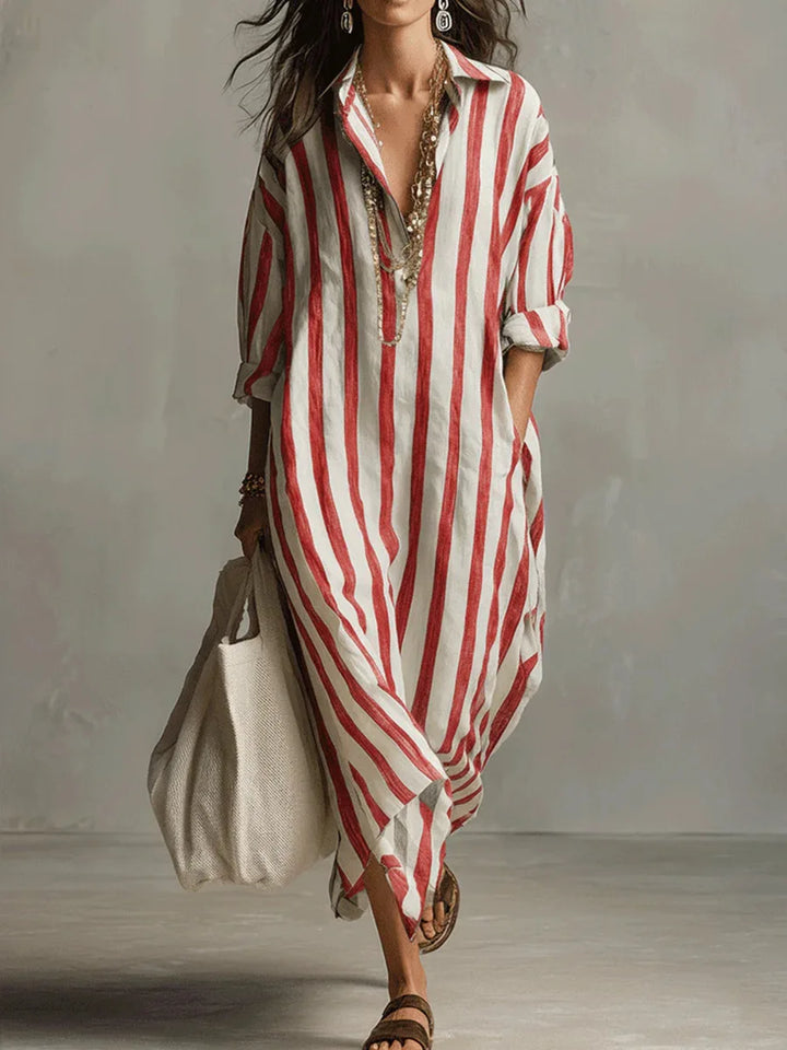 Duttini | Elegant Striped Long Sleeve Maxi Shirt Dress