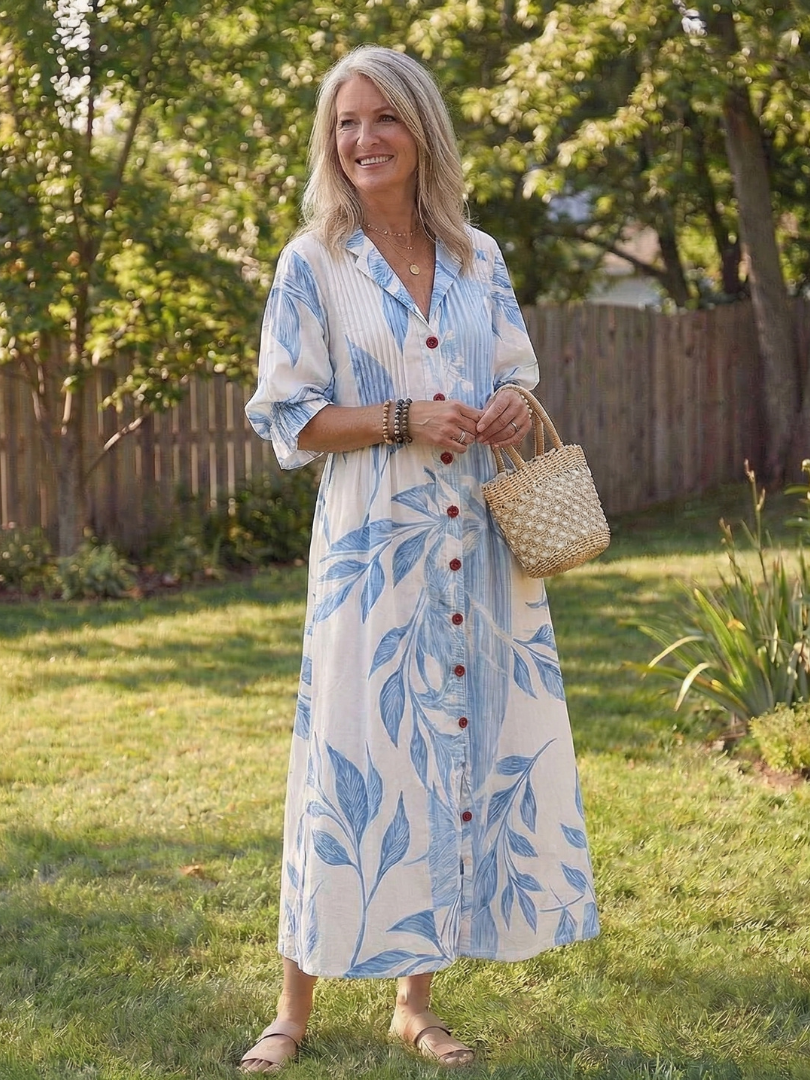 Duttini | Timeless Floral Button Front Maxi Dress