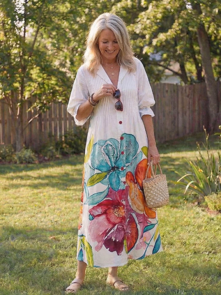 Duttini | Timeless Floral Button Front Maxi Dress