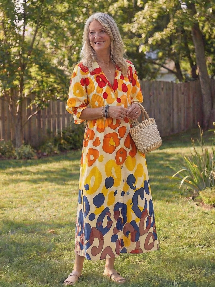 Duttini | Timeless Floral Button Front Maxi Dress