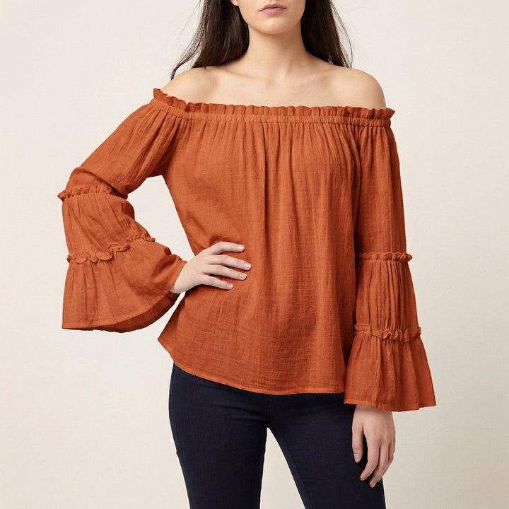 Duttini | Luxe Bohemian Off-the-Shoulder Blouse With Tiered Bell Sleeves