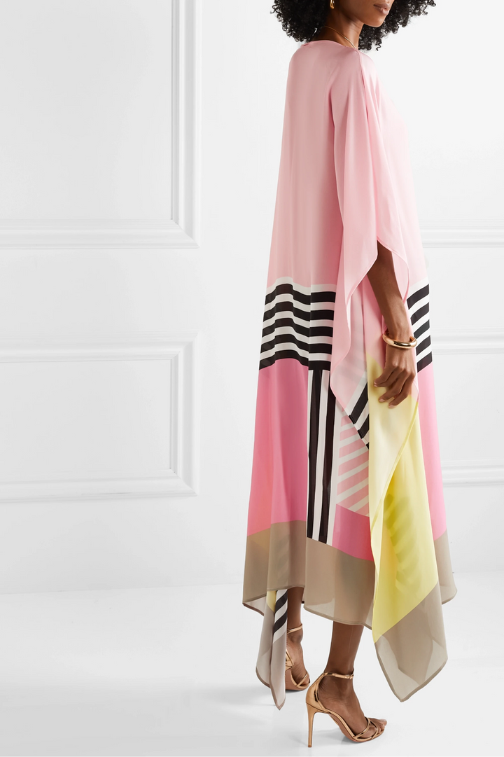 Duttini | Sophisticated Caftan Dress Geometric Print Batwing Sleeve Maxi Dress
