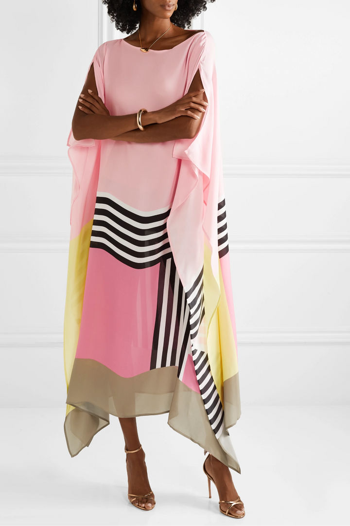 Duttini | Sophisticated Caftan Dress Geometric Print Batwing Sleeve Maxi Dress