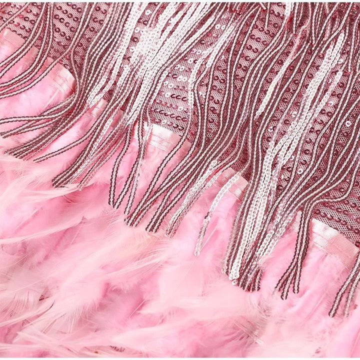 Duttini | Romantic Fringe Embellished Mini Dress With Feathered Hem