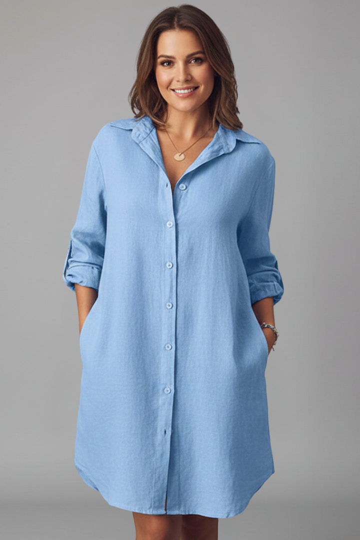 Duttini | Feminine Long Sleeve Button Front Shirt Dress
