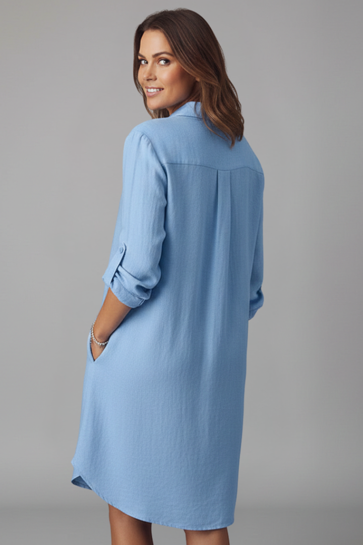 Duttini | Feminine Long Sleeve Button Front Shirt Dress