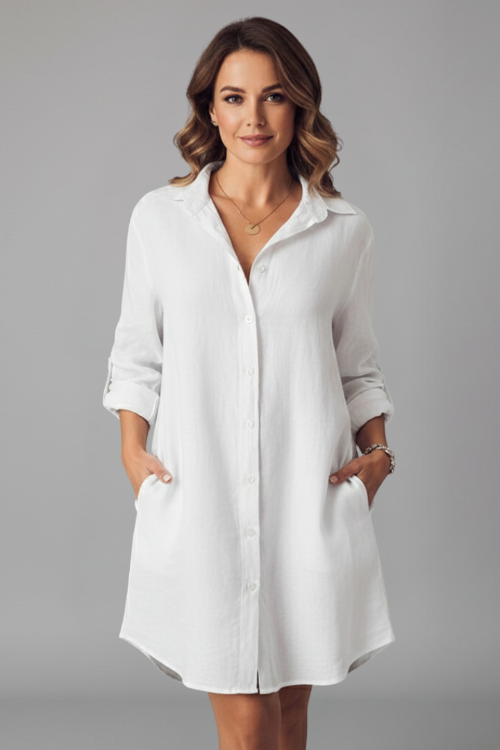 Duttini | Feminine Long Sleeve Button Front Shirt Dress