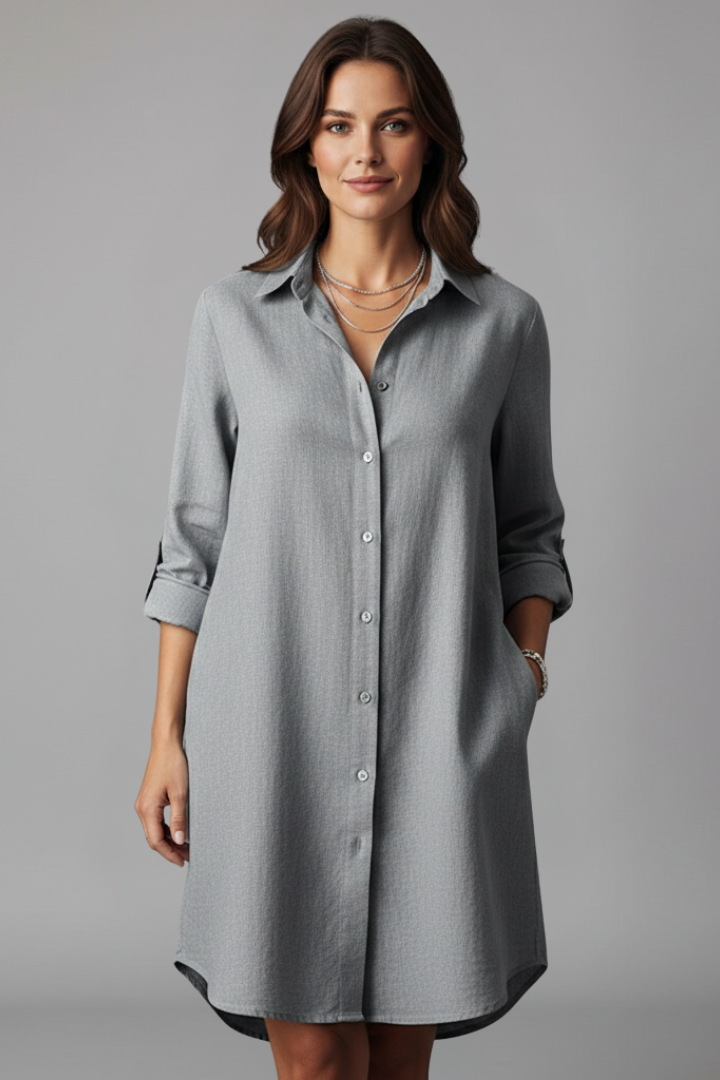 Duttini | Feminine Long Sleeve Button Front Shirt Dress