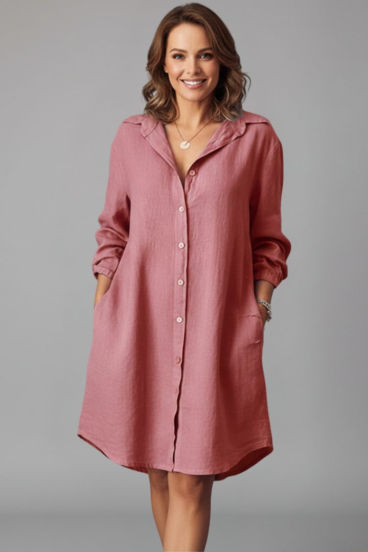Duttini | Feminine Long Sleeve Button Front Shirt Dress
