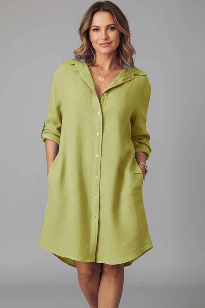 Duttini | Feminine Long Sleeve Button Front Shirt Dress