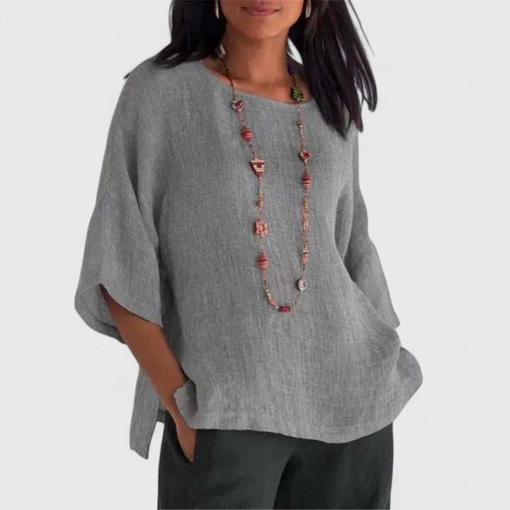 Duttini | Timeless Round Neck 3/4 Sleeve Blouse for Effortless Elegance