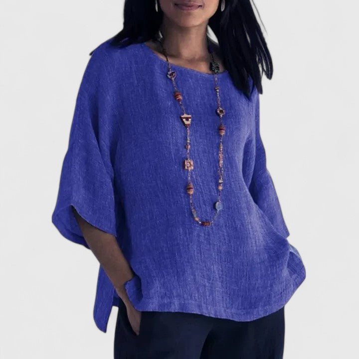Duttini | Timeless Round Neck 3/4 Sleeve Blouse for Effortless Elegance