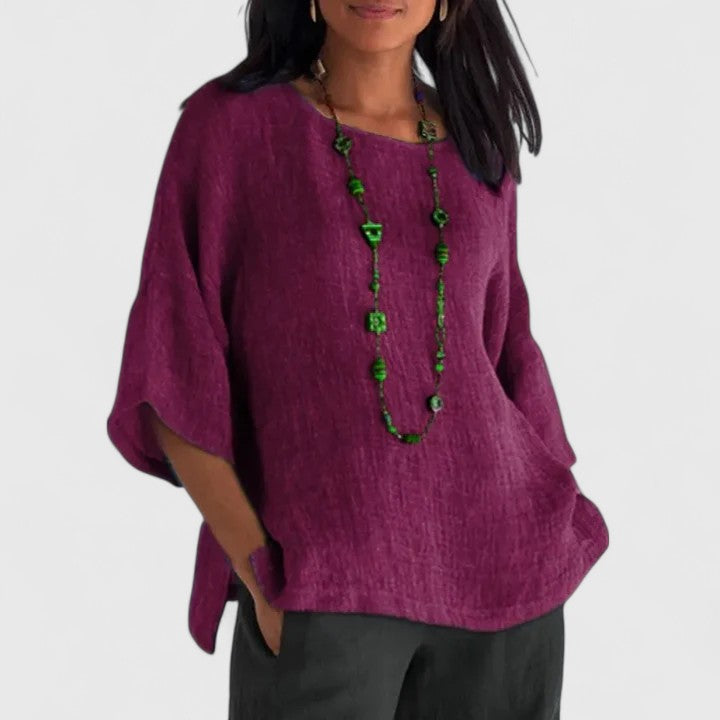Duttini | Timeless Round Neck 3/4 Sleeve Blouse for Effortless Elegance