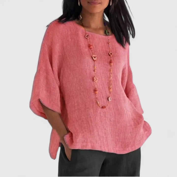 Duttini | Timeless Round Neck 3/4 Sleeve Blouse for Effortless Elegance