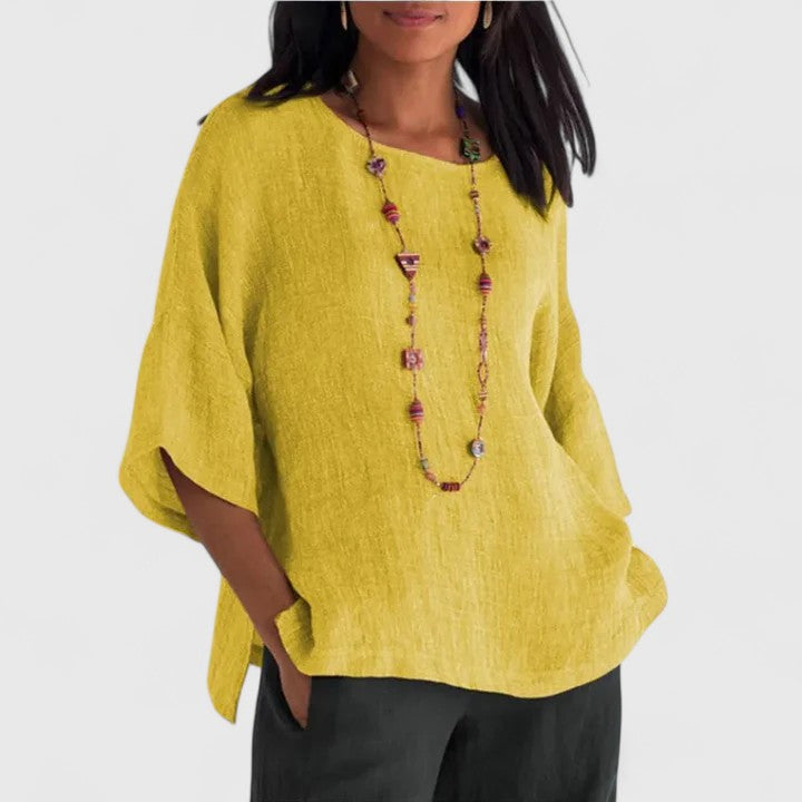 Duttini | Timeless Round Neck 3/4 Sleeve Blouse for Effortless Elegance