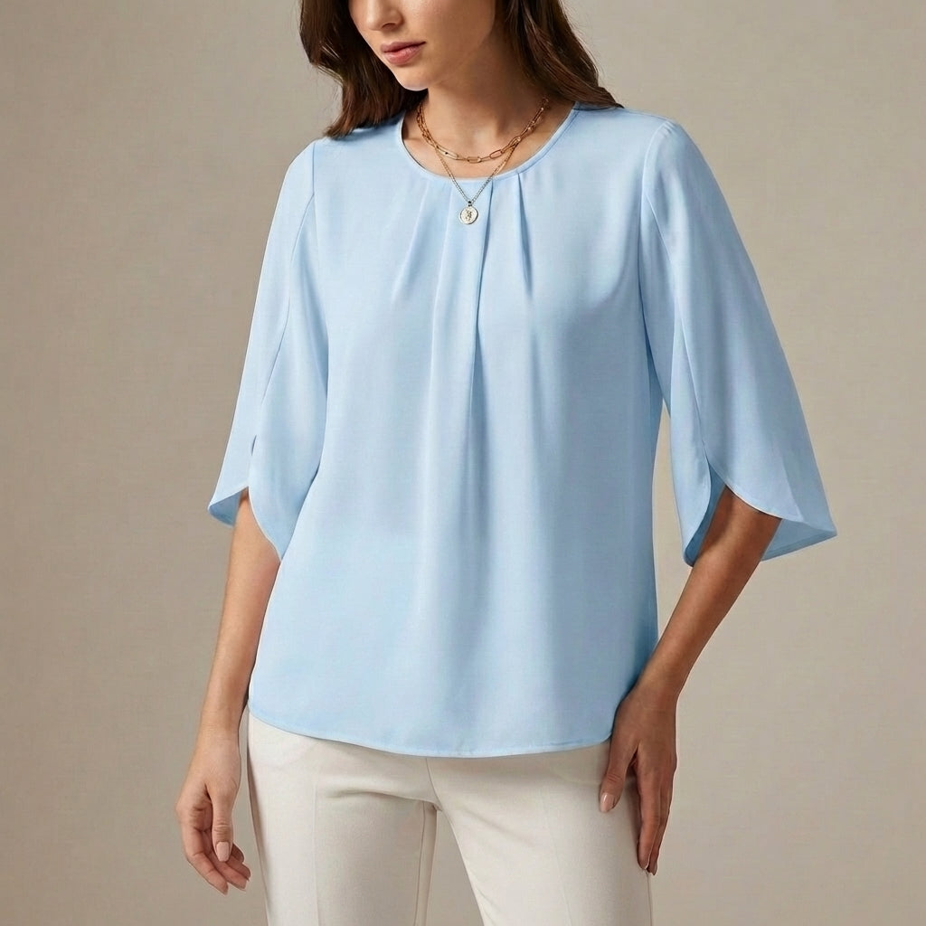 Duttini | Elegant Loose Blouse With Pleated Neckline And Draped Sleeves