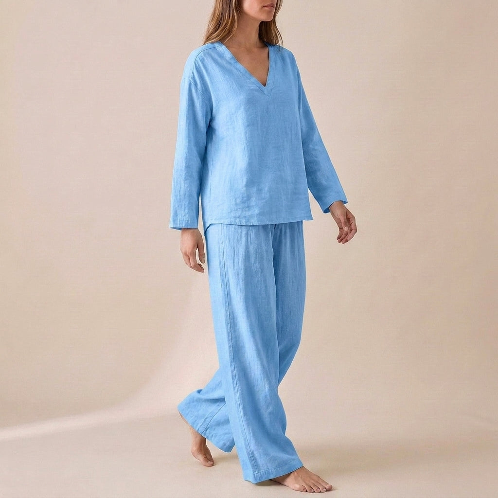 Duttini | Graceful Relaxed V-Neck Pullover With Flowing Wide-Leg Pants Set