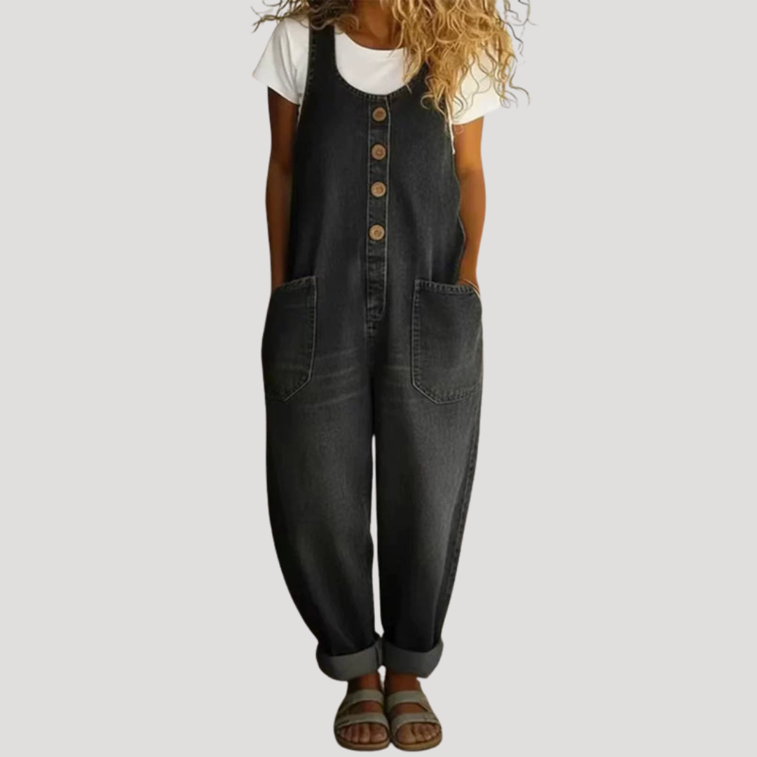 Duttini | Statement Button Front Wide Leg Overall Jumpsuit