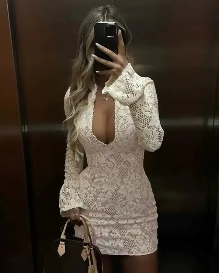 Duttini | Cut-Out Lace Mini Dress, Long Sleeve