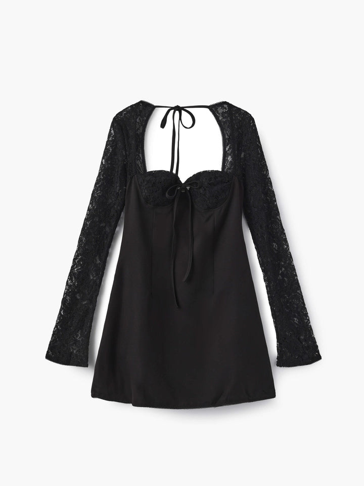 Duttini | Lace-Trim Bodycon Mini Dress – Sweetheart Neckline