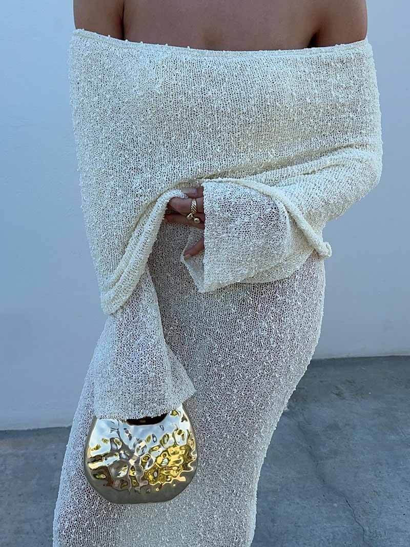 Duttini | Ribbed Bouclé Off-Shoulder Dress