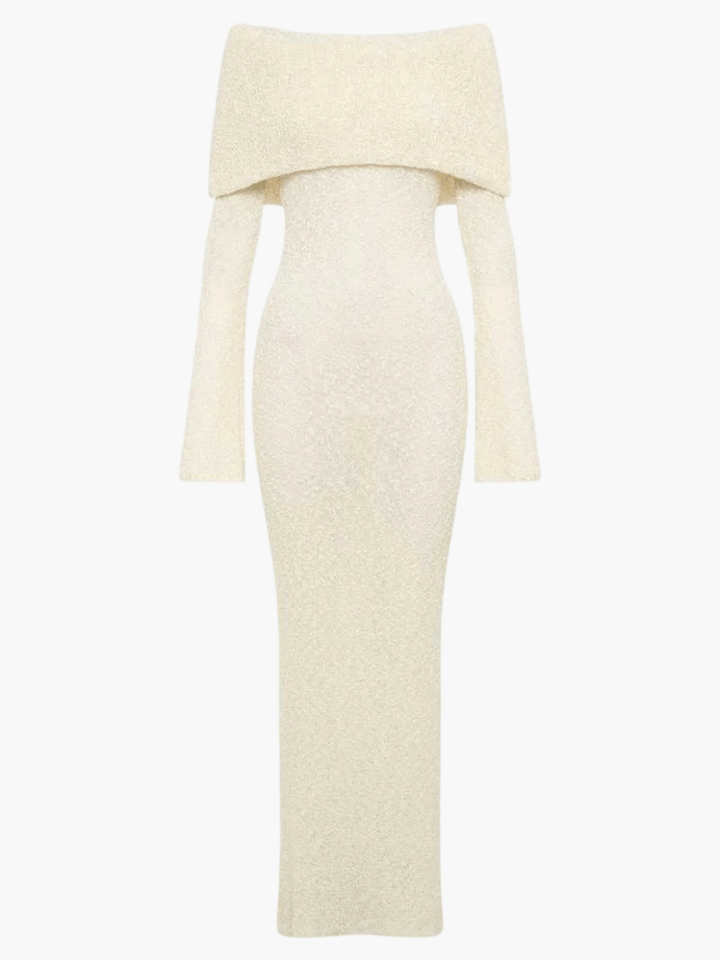 Duttini | Ribbed Bouclé Off-Shoulder Dress