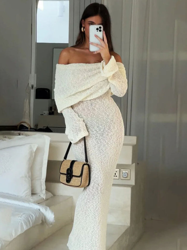 Duttini | Ribbed Bouclé Off-Shoulder Dress