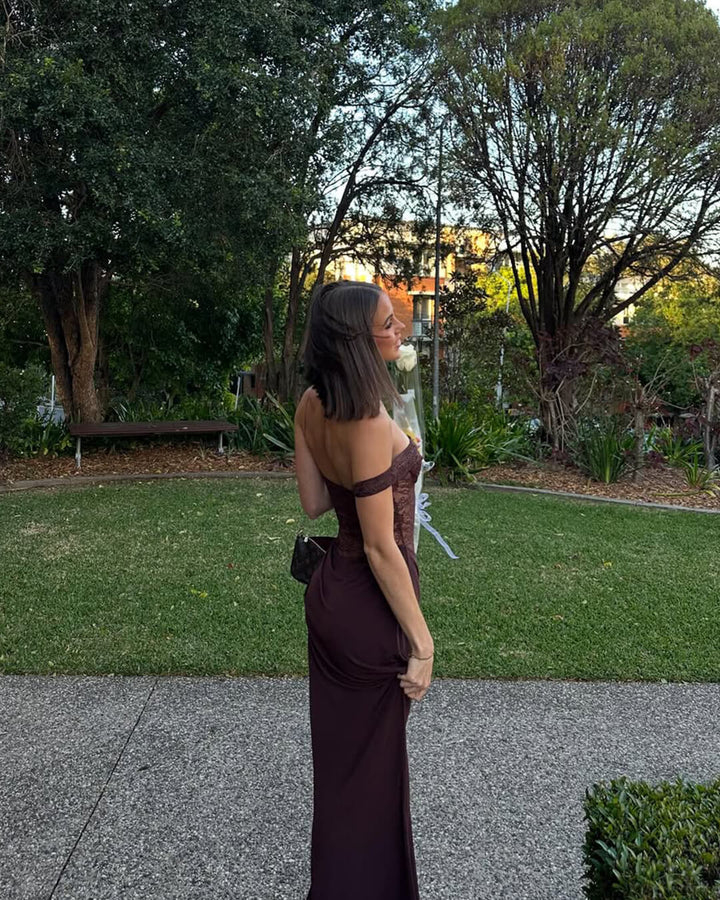 Duttini | One-Shoulder Lace Backless Maxi Dress