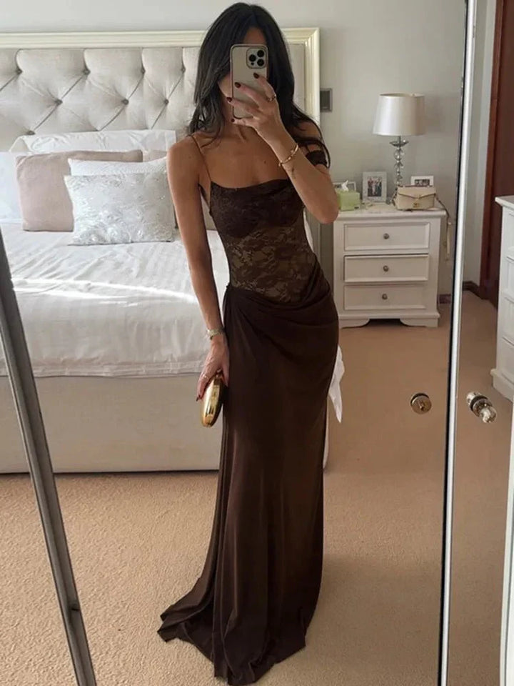 Duttini | One-Shoulder Lace Backless Maxi Dress