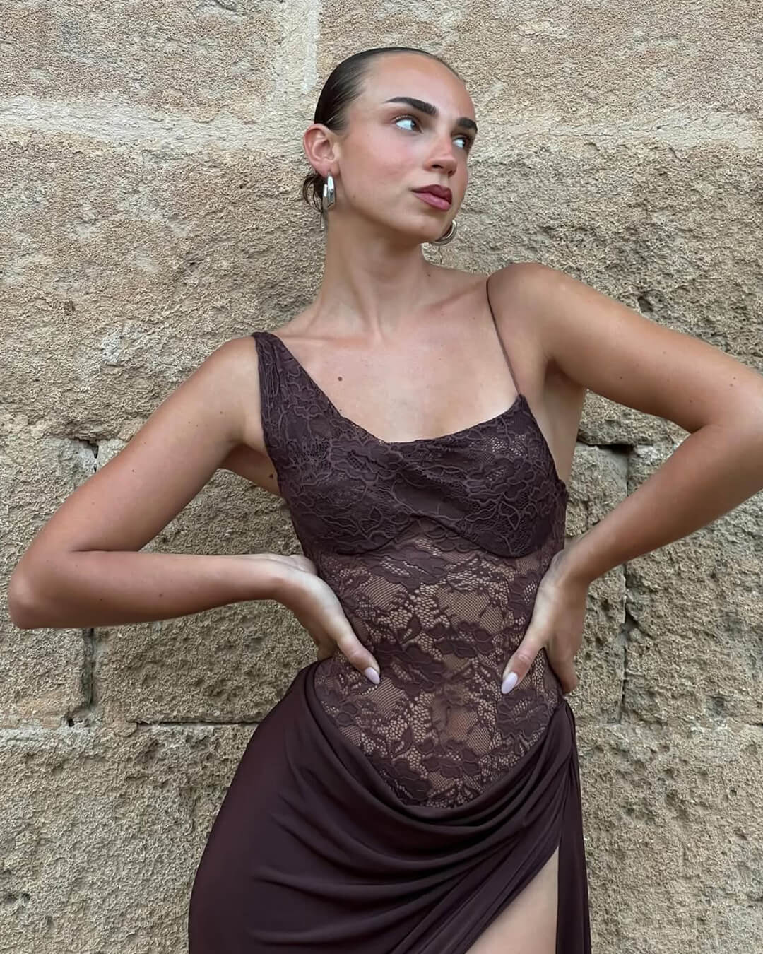 Duttini | One-Shoulder Lace Backless Maxi Dress
