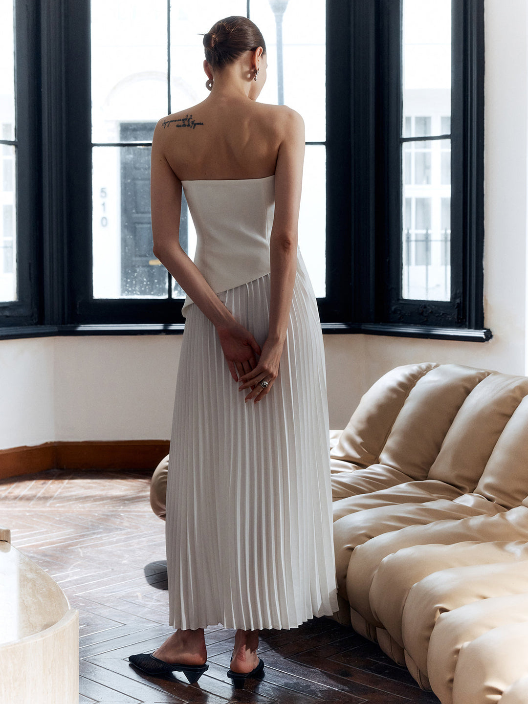Duttini | Luxe Strapless Pleated Maxi Dress With Side Split