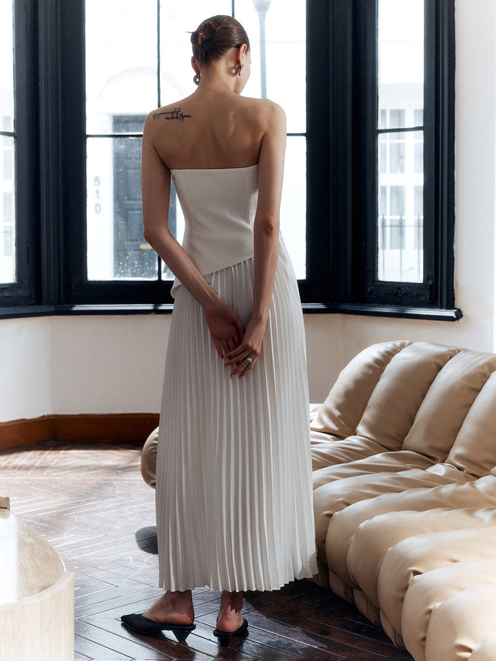 Duttini | Luxe Strapless Pleated Maxi Dress With Side Split
